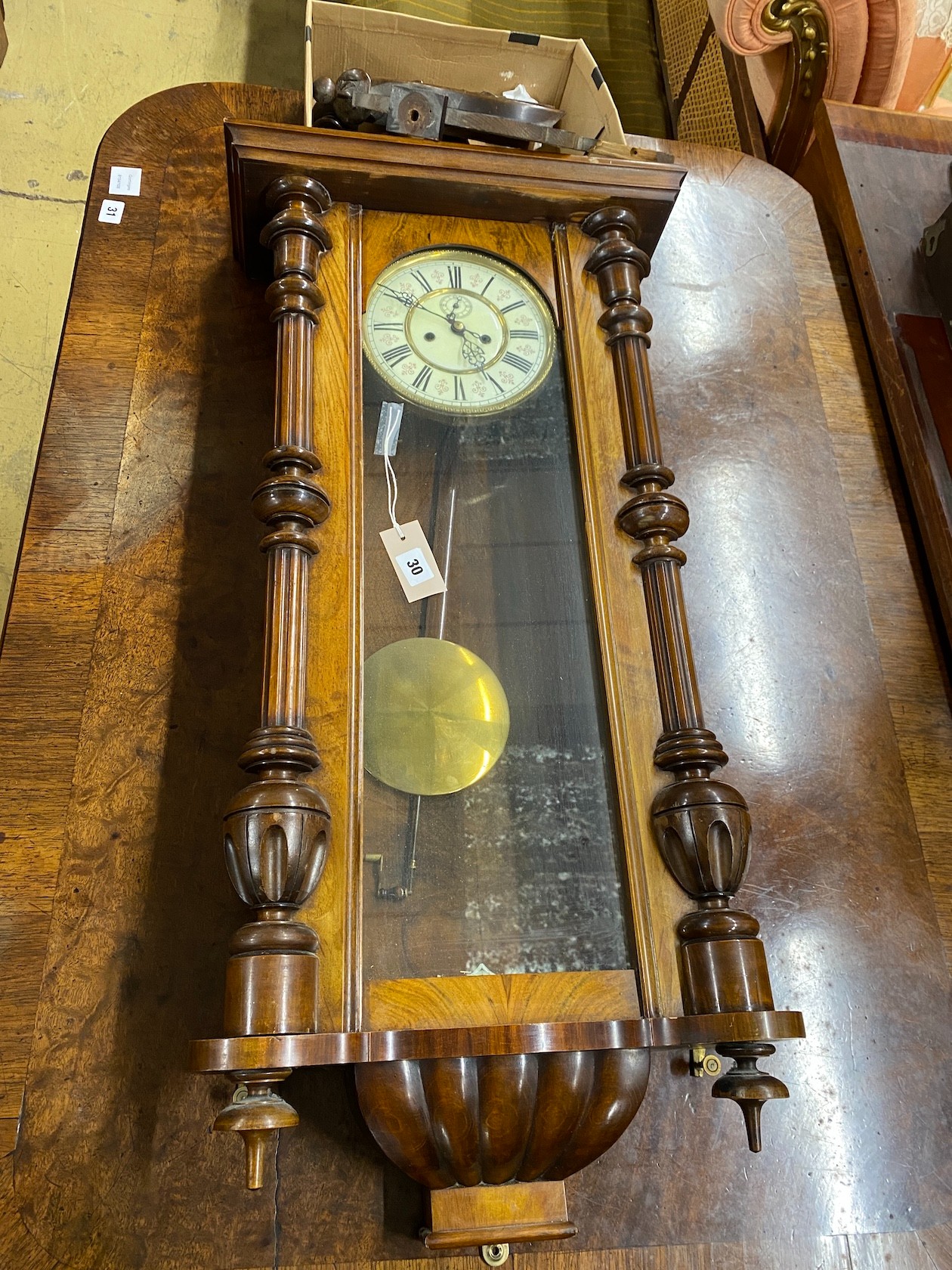 An early 20th century Vienna walnut regulator wall clock, height 114cm